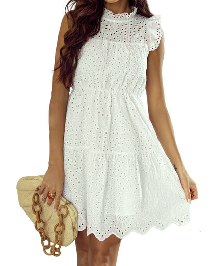 Eyelet Flutter Sleeve Tiered Dress