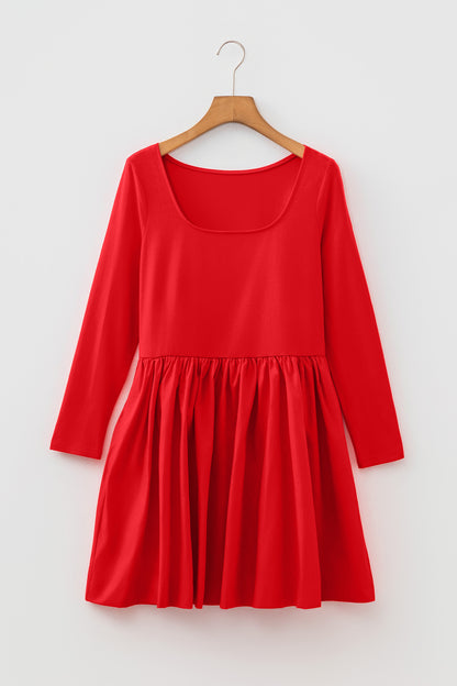 Solid Scoop Neck Long Sleeve Mini Dress