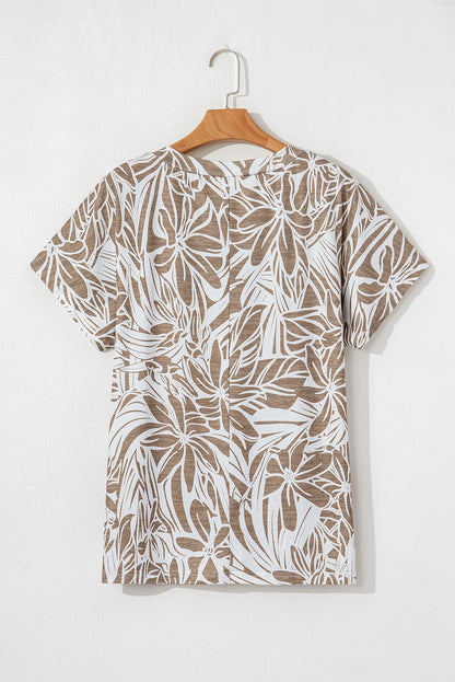 Floral V-Neck Short Sleeve Loose Blouse