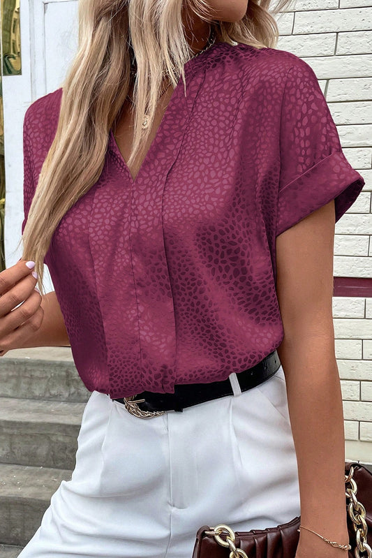 Leopard Short Sleeve V-Neck Blouse