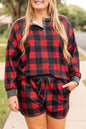 Plus Size Christmas Plaid Top and Shorts Set