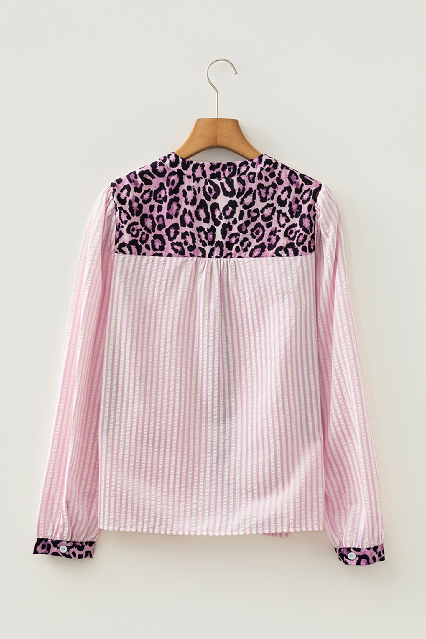 Stripe Leopard Patchwork Long Sleeve Shirt