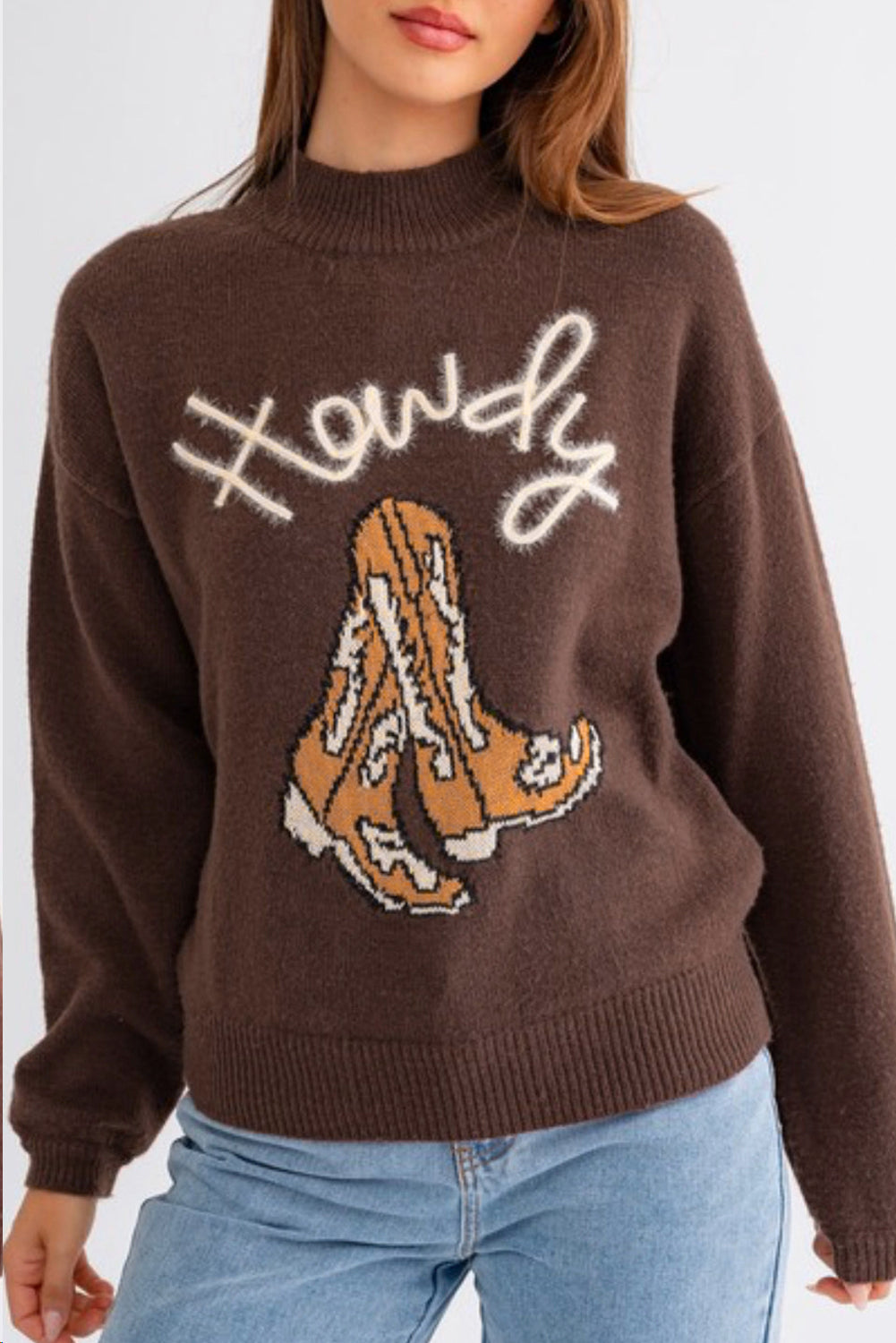 Howdy Boot Mock Neck Sweater