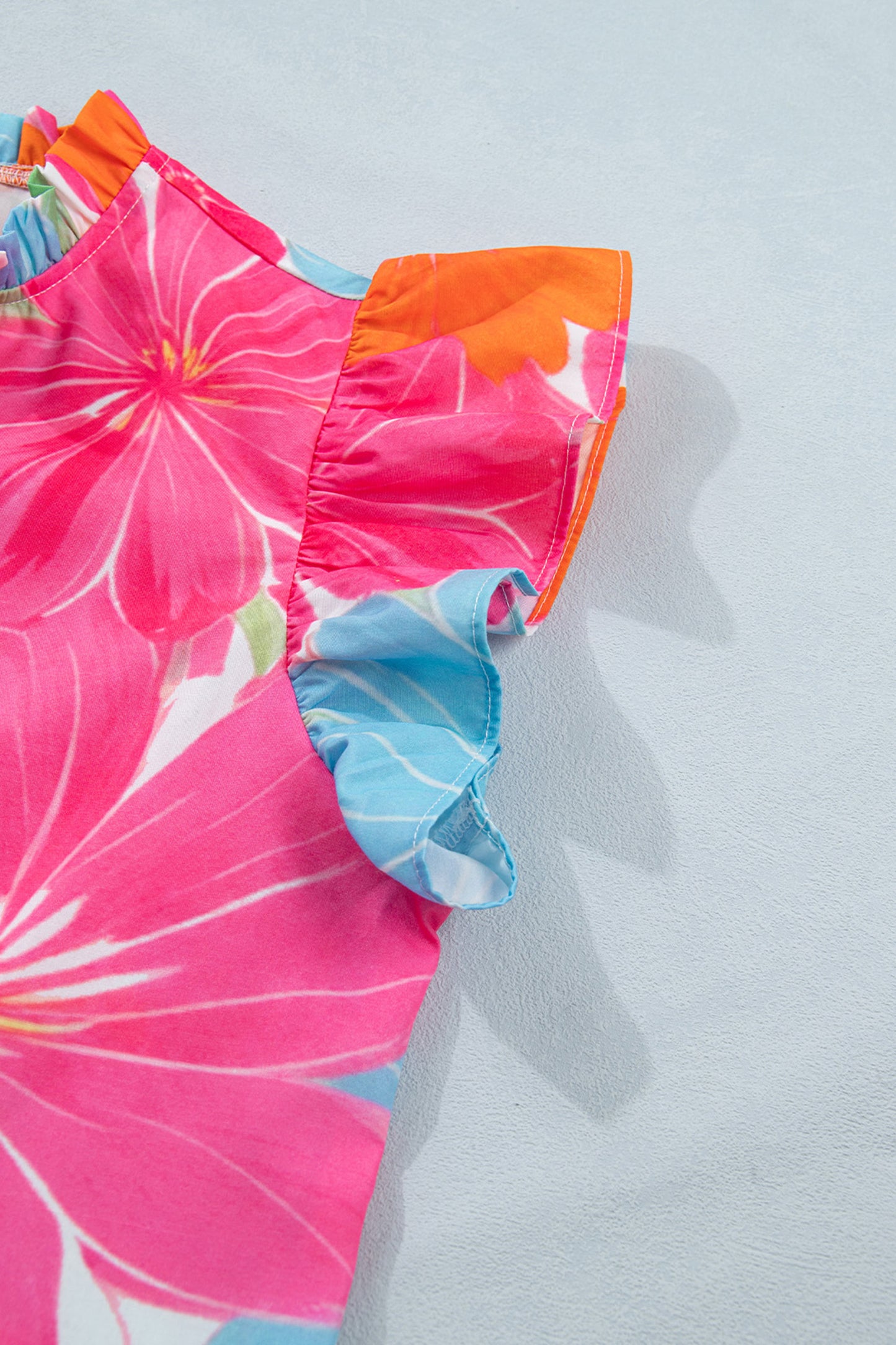 Floral Ruffle Tied V-Neck Flutter Sleeve Blouse