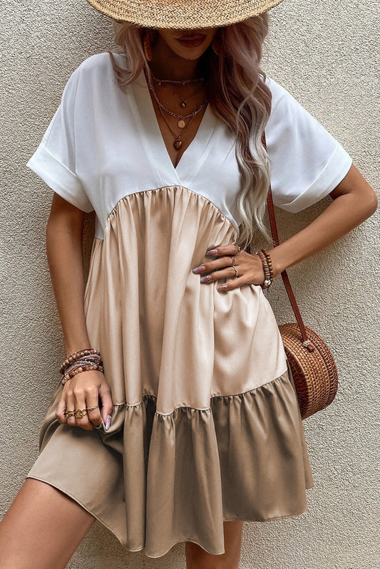 Folded Cuffs Tiered Ruffle Dress