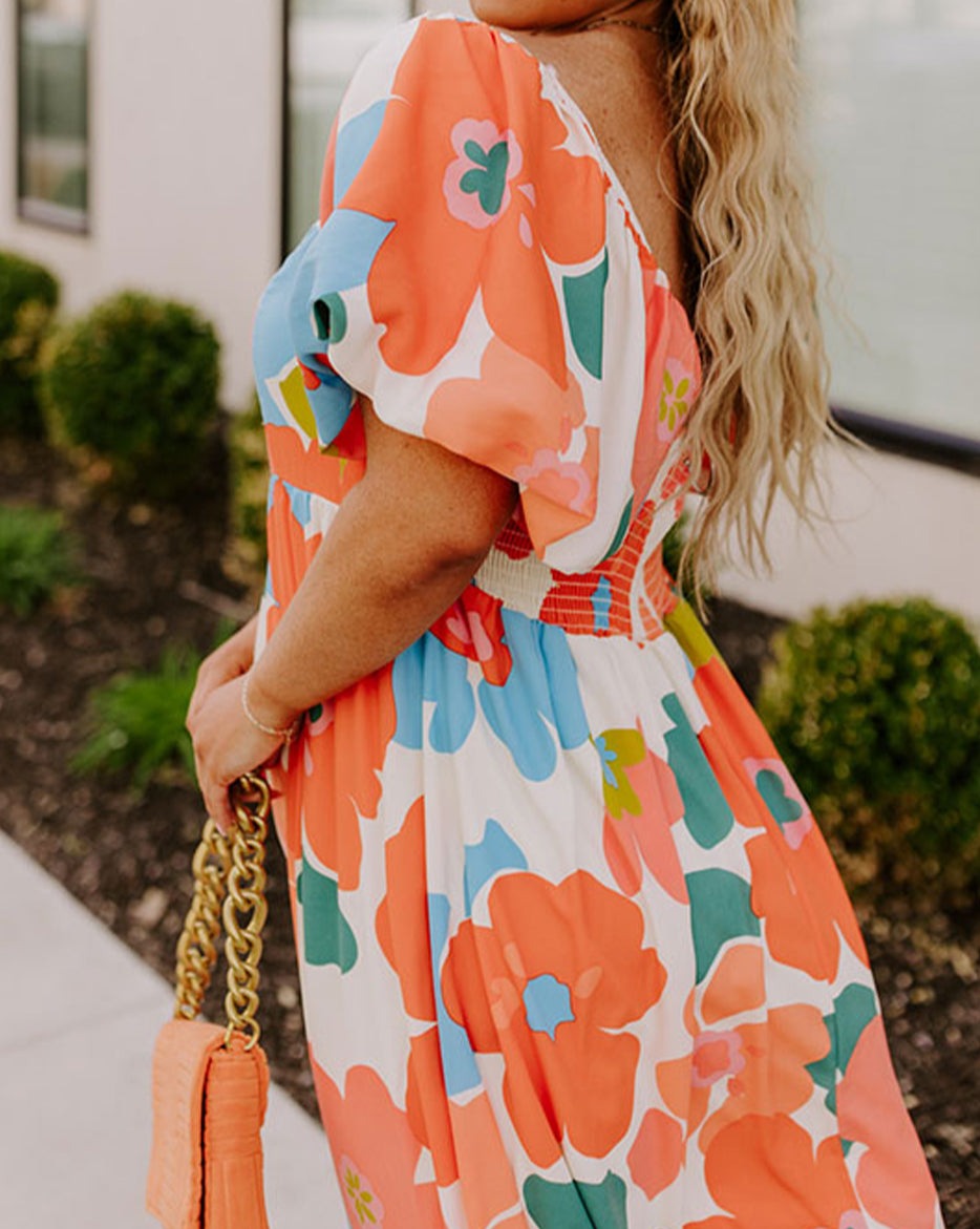 Floral Puff Sleeve Maxi Dress Plus Size