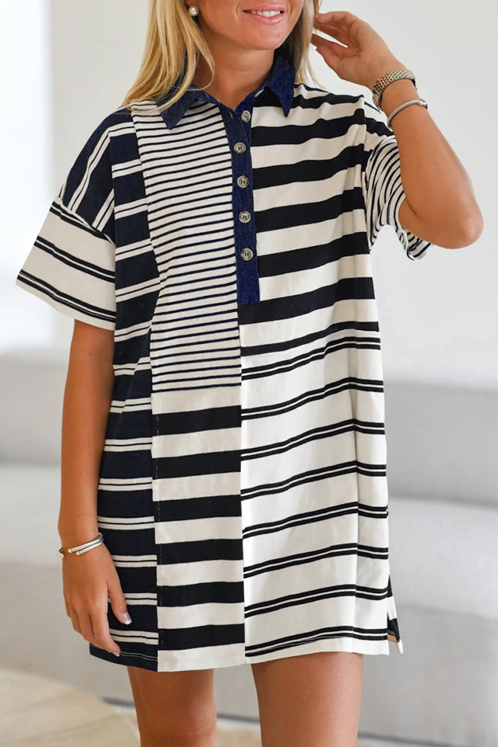 Stripe Collared T-Shirt Dress