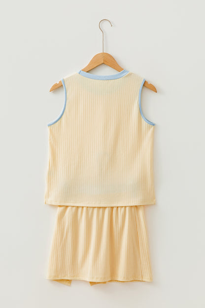 Contrast Trim Ribbed Tank & Split Skort Set