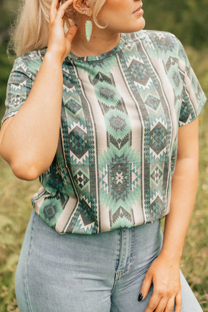 Aztec Short Sleeve T-Shirt Plus Size