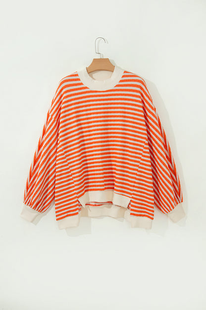 Stripe Textured Mock Neck Long Sleeve Oversized Top