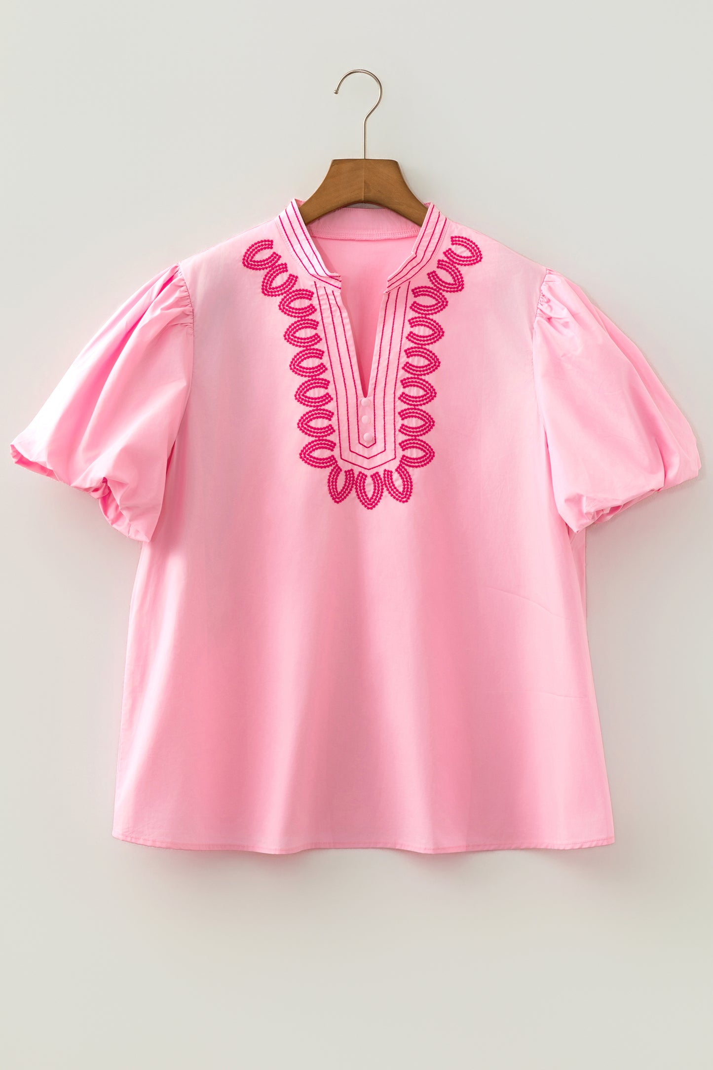 Boho Embroidered Puff Sleeve Cotton Blouse