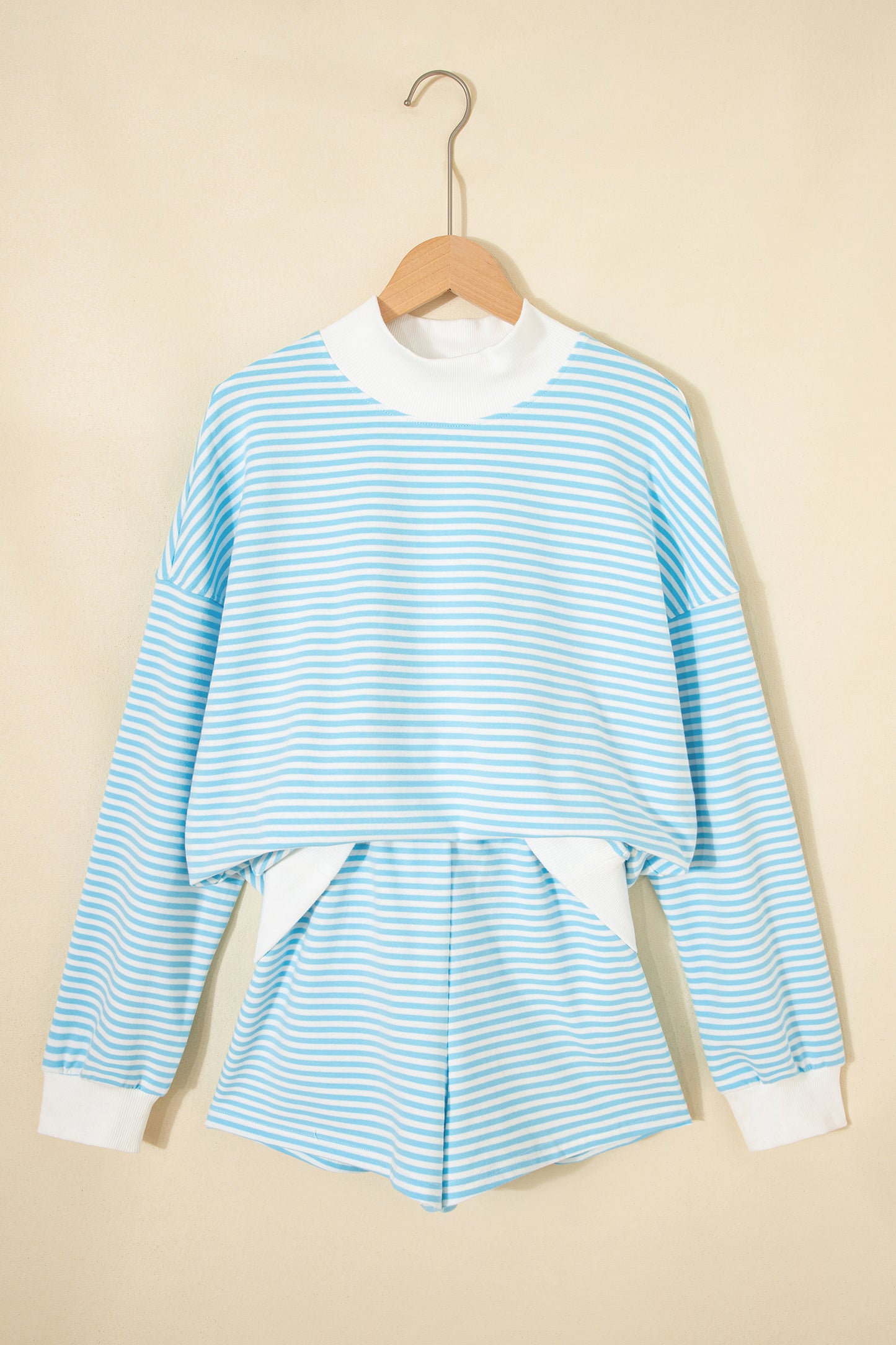 Stripe Oversized Mock Neck Sweatshirt & Shorts Set