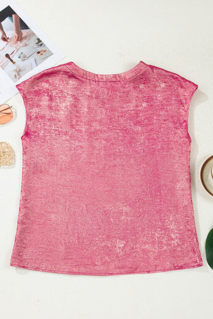 Metallic Round Neck Cap Sleeve Tee