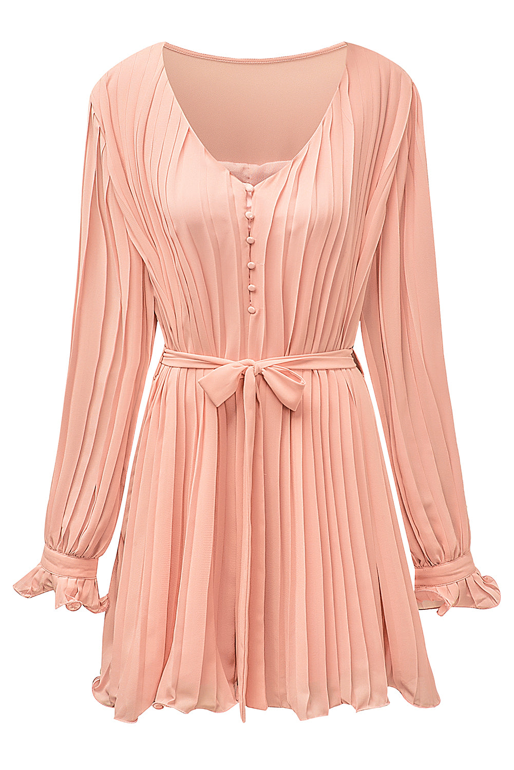 Pleated Ruffle Tie Waist Romper