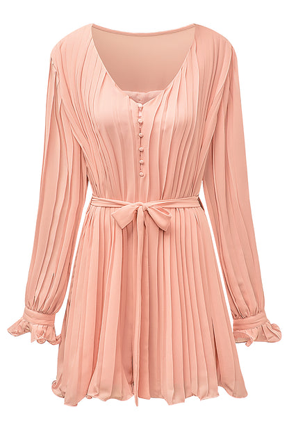 Pleated Ruffle Tie Waist Romper