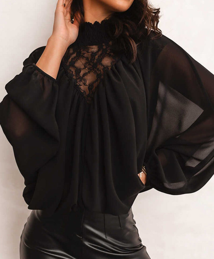 Sultry Lace Frilled Neck Blouse
