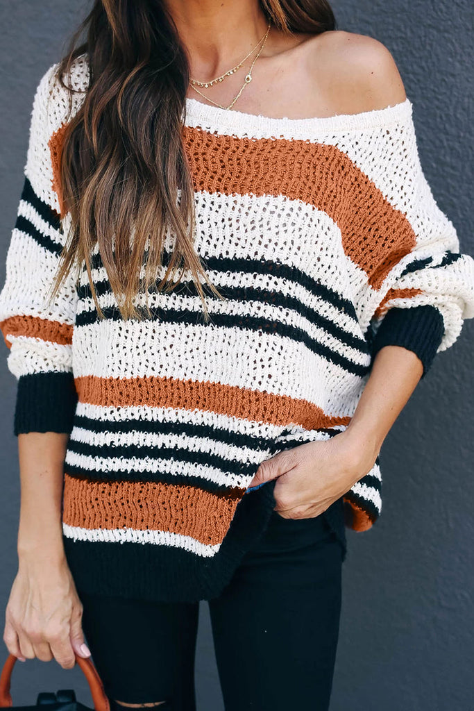 Laid Back Striped Loose Knit Sweater