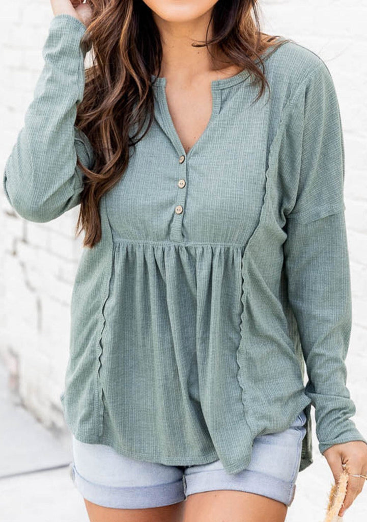 Casually Buttoned Long Sleeve Top