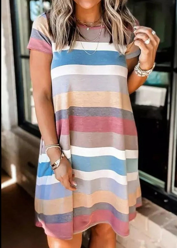 Multicolor Striped Pocket Dress