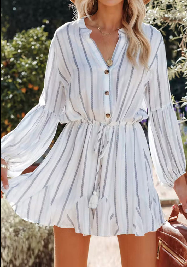 Striped Button Long Sleeve Mini Dress